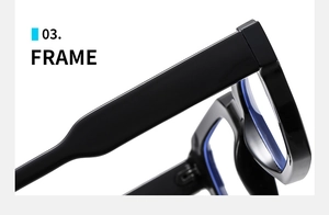 Close-up of the black square frame hinges and polished acetate material of the sunglasses