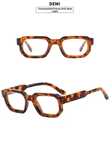 Macro view of tortoiseshell anti-blue light glasses with thick demi frames