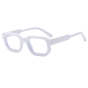 Retro thick white square frame sunglasses for women with blue light blocking lenses
