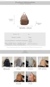 Especificaciones de tamaño y opciones de color para la mochila grande de cuero sintético