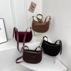 Fashionable hobo shoulder bags in velvet textures featuring four stylish colors and gold hardware