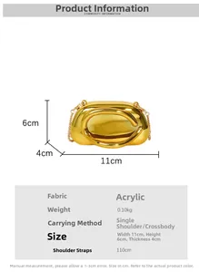 Detailed size chart for the gold acrylic mini evening bag with metal chain strap