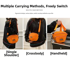 Démonstration de trois façons de porter ce sac de sport orange vif en tissu oxford robuste