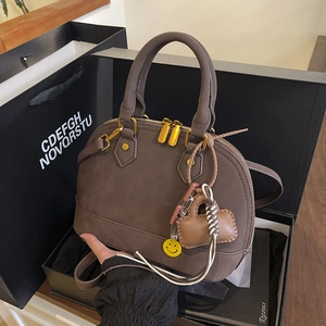 Vintage Shell Crossbody Bag Women Matte PU Leather Handbag With Detachable Strap And Fashion Charms Daily Office