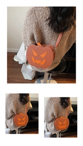 Detail der Jack-o'-lantern Kürbis Umhängetasche aus orangefarbenem PU-Leder Material