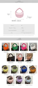 Detailed size chart and multi-color options for the quilted cloud handbag for women