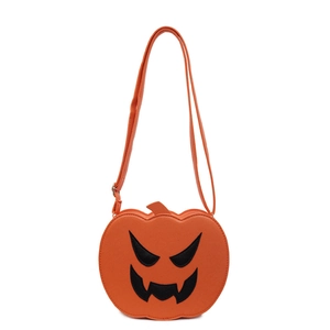 Ausgefallene orangefarbene Umhängetasche in Kürbisform mit Gesichtsdesign für Halloween