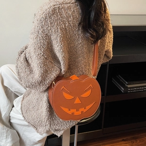 Sac bandoulière citrouille d'Halloween chic en cuir PU orange avec motif Jack-o'-lantern