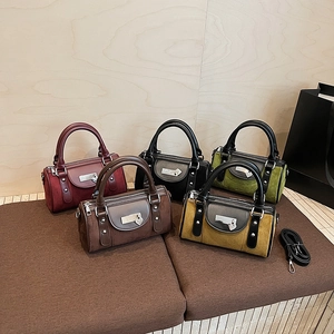Ensemble de sacs Boston en daim rétro en cinq couleurs avec barre métal et cadenas cœur