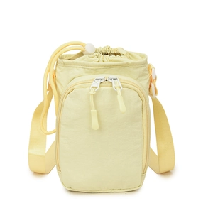 Versatile light yellow nylon crossbody bag with drawstring closure for outdoor sports
