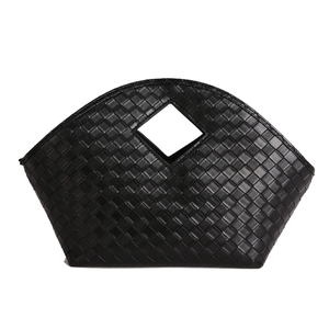 Fashionable black woven tote bag with Intrecciato pattern and integrated top handle