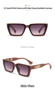 Details von matten rosa Cat-Eye-Sonnenbrillen mit goldenen Perlen-Blumen-Bügeln