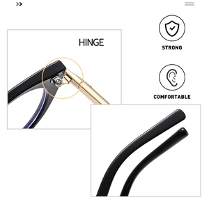 Detail of durable gold metal hinge and high-gloss black temple on cat eye glasses