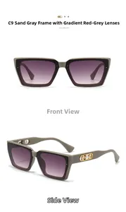 Detailansicht der Cat-Eye-Sonnenbrille mit mattgrauem Rahmen und Perlen-Metall-Akzenten