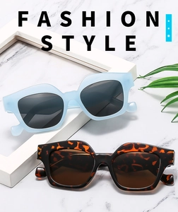 Retro square frame sunglasses in translucent blue and classic leopard tortoiseshell