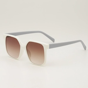 Minimalist square frame sunglasses in white with grey temples and brown gradient lenses