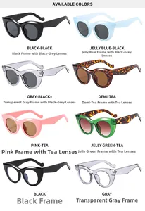 Multiple color options for oversized cat eye sunglasses shown in a grid layout
