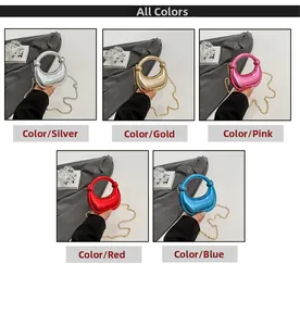Mini acrylic hobo evening bags displayed in silver, gold, pink, red, and blue colors