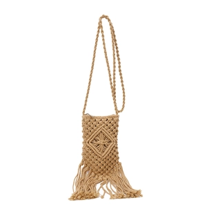 Sac bandoulière de téléphone tissé main style bohème avec franges pour vacances à la plage