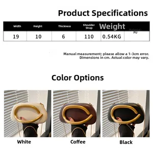 Detailed size chart for evening clutch with dimensions 19x10x6cm in white brown and black