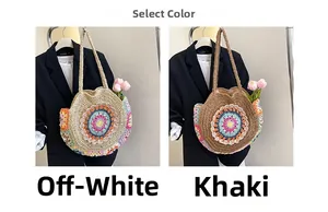 Détails des sacs en paille bohème avec des motifs floraux géométriques colorés
