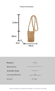 Détails du sac à téléphone tissé kaki avec bandoulière de 110cm et taille 10x20x2cm