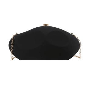 Elegant black matte geometric hard shell clutch with gold chain strap for formal evening events