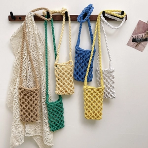 Sac Bandoulière Tissé Main Corde De Coton Design Ajouré Sac De Téléphone Portable Bohème Plage D'été Pour Femmes