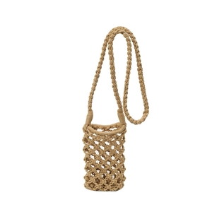 Petit sac de plage en tricot ajouré kaki pour téléphone avec bandoulière tressée à la main