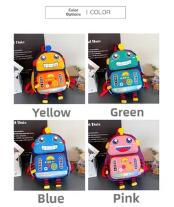 Détails du sac à dos robot enfant en jaune, vert, bleu et rose avec motif dessin animé