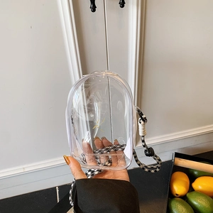 Transparent PVC jelly crossbody bag with stylish black and white checkered strap