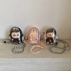 Transparent candy color PVC jelly bag for mini dolls with adjustable shoulder strap