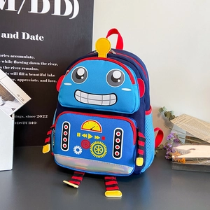 Sac à dos robot pour enfant bleu marine avec détails rouges et motifs engrenages
