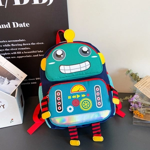 Sac à dos enfant mignon en forme de robot bleu foncé et cyan pour l'école et les sorties