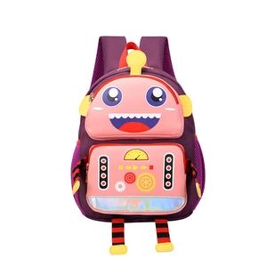 Sac à dos robot dessin animé coloré pour enfants en tissu violet et rose de qualité