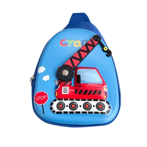Sac de poitrine bleu pour enfants avec motif pelleteuse et bandoulière réglable