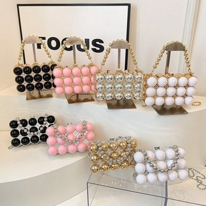 Luxury Acrylic Sphere Evening Bag With Beaded Handle And Metal Chain Elegant Bubble Design Clutch For Women