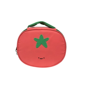 Waterproof nylon tomato-shaped handbag storage bag with cute smiley face and green handle