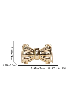 Detailed size specifications of the gold bow evening clutch with chain strap dimensions