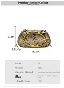 Tableau des tailles pour pochette motif serpent avec poignée C dorée et chaîne