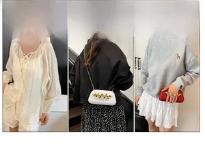 Détails d'une pochette de soirée rigide avec décor vague dorée en vert blanc et rouge