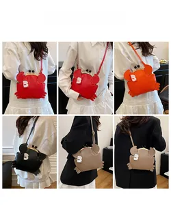 Detailed views of creative crab-shaped crossbody bags in four vibrant colors for women