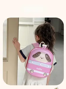 Pink EVA hard shell backpack for kids featuring a cute cartoon dog and comfortable straps