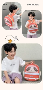 Detail view of colorful cartoon dog EVA hard shell backpack for preschool kids