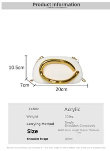 White acrylic clutch bag dimensions 20x10.5x7cm with golden handle and chain strap