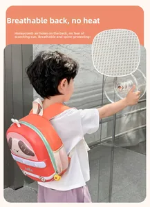 Detail of breathable honeycomb mesh back on orange EVA cartoon backpack for kids