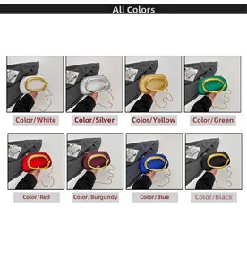 Variety of luxury acrylic evening bags with chunky C-shaped handles in eight colors