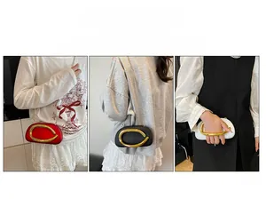 Chic acrylic evening bags in red, black, and white with golden handles and chain straps
