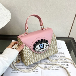 Borsa a Tracolla in Paglia Intrecciata da Donna Malocchio Perlina Nappina Borsa a Mano Con Cinturino in Corda di Cotone Borsa da Spiaggia Estiva