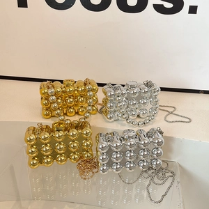 Mini Evening Clutch Bag Acrylic Metal Texture Beaded Handle Chain Strap Geometric Spherical Pattern Crossbody Handbag